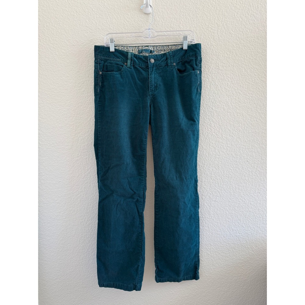 Prana Teal Blue Corduroy Low Rise Pants Organic Cotton Straight Leg Size 8